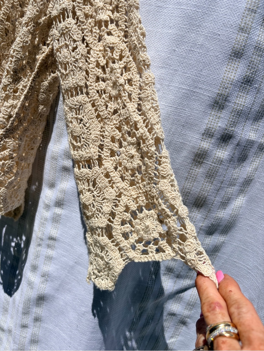 Ultra Pink Crochet Openwork Cardigan - Beige Cream - Picture 5 of 11